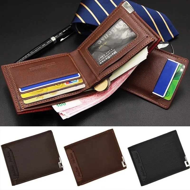財布の照明ファッションメンズPUレザースリムソリッドラグジュアリーショートファーマホルダービジネスオスの財布のお金のバッグ