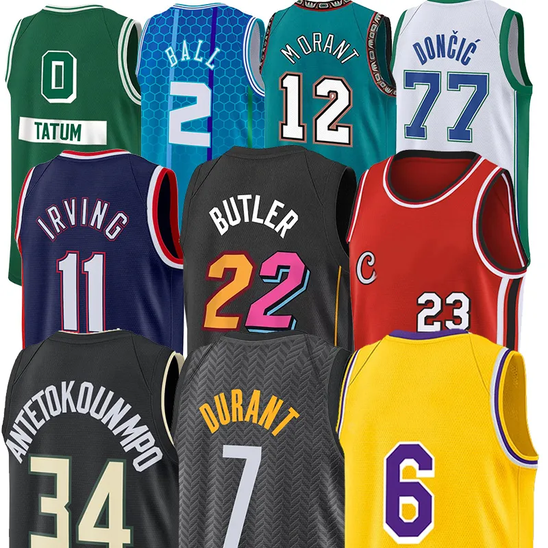 Camisas de basquete Kevin 7 Durant Kyrie Harden Irving Luka Giannis LBJ Doncic Joel Dwyane Lillard Embiid Wade Antetokounmpo Pippen Morant