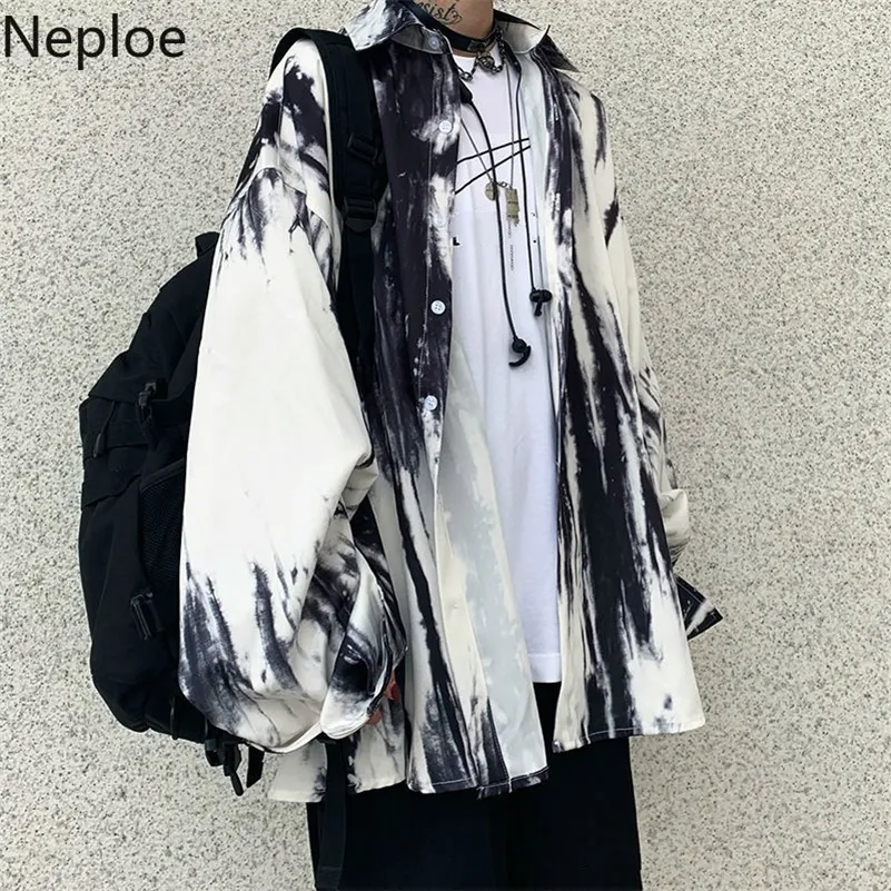 NELLOE галстук-краски рубашки с длинным рукавом готики негабаритная блузка корейская уличная одежда Harajuku женщин мужчины мода одежда топы Blusas 210225