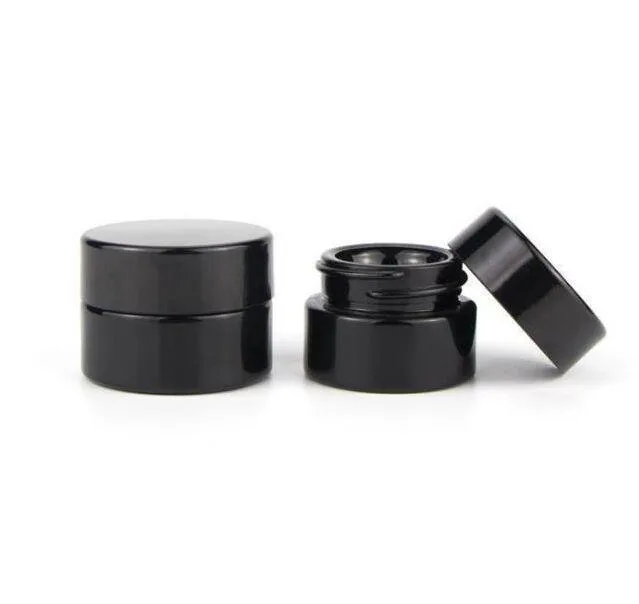 2021 UV Protection Full Black 5ml Glass Cream Jars Bottle Wax Dab Dry Herb Concentrate Container FAST SHIP
