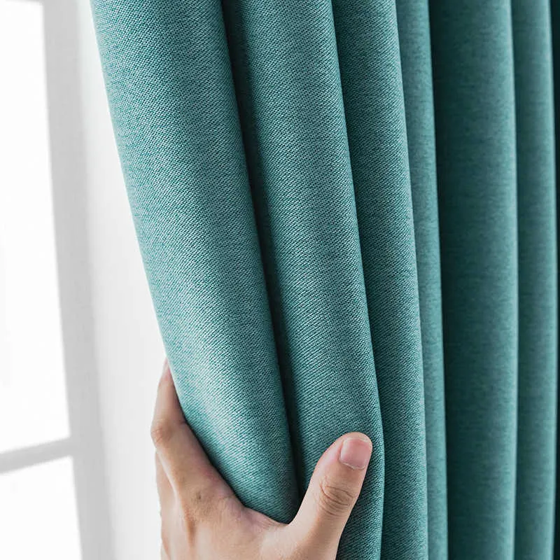Nordic Thick blackout double-sided linen curtains for living room bedroom thermal insulation black gray solid curtain drapes 210712