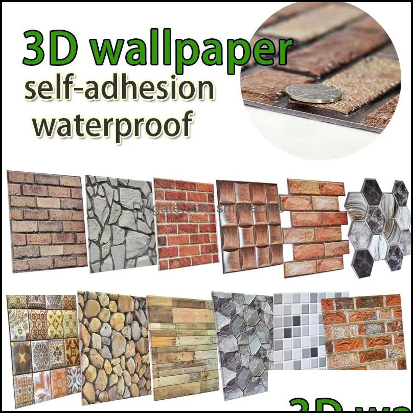 30*30cm 3D Wallpaper Stickers DIY Brick Stone Self Adhesive Waterproof Wall Paper Home Decor Kitchen Bathroom Living Room Tile Sticker