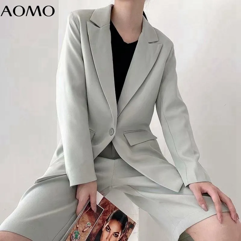 Women's Tracksuits AOMO Elegant Set Solid Blazer Shorts 2021 Fashion Suit 2 Piece Coat And DA68A