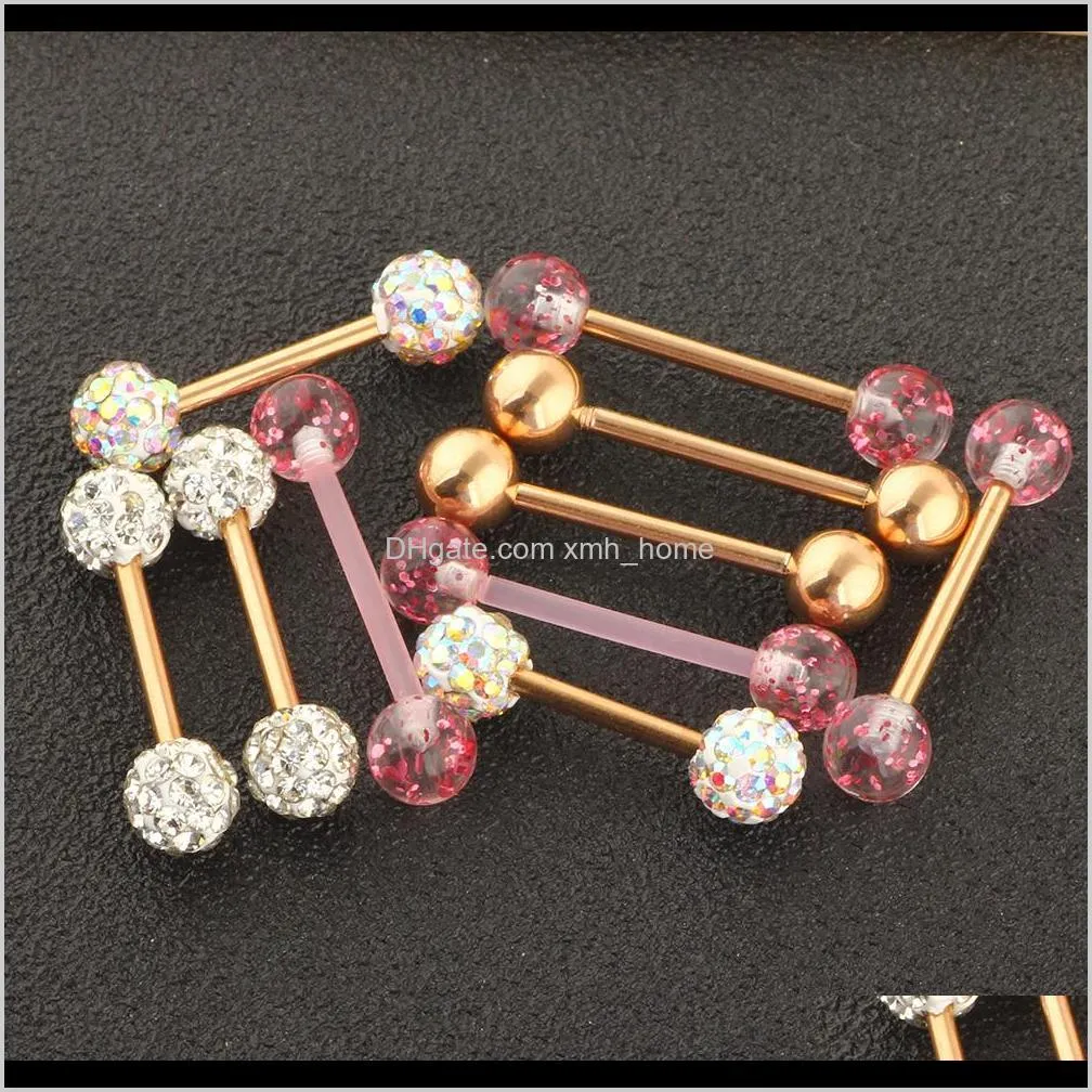 10pcs/set gold rose tongue rings stainless steel acrylic earrings barbells body tragus piercing jewelry nipple ring