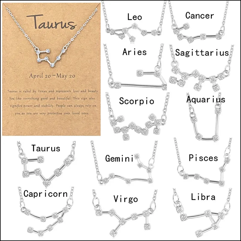 Star Zodiac Sign 12 Constellation Halsband Crystal Charm Guldkedja Choker Halsband för Kvinnor Födelsedag Smycken Present