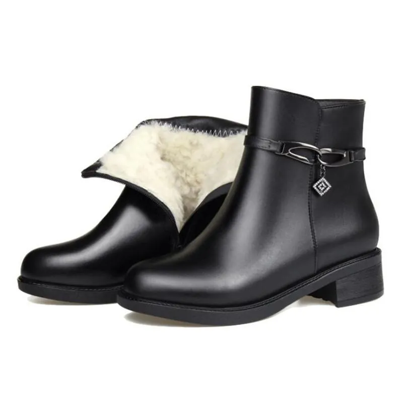 Plus Boots Winter Plush Thicken Cotton High Quality Genuine Leather Wool Elegant Fashion Thick Hee h