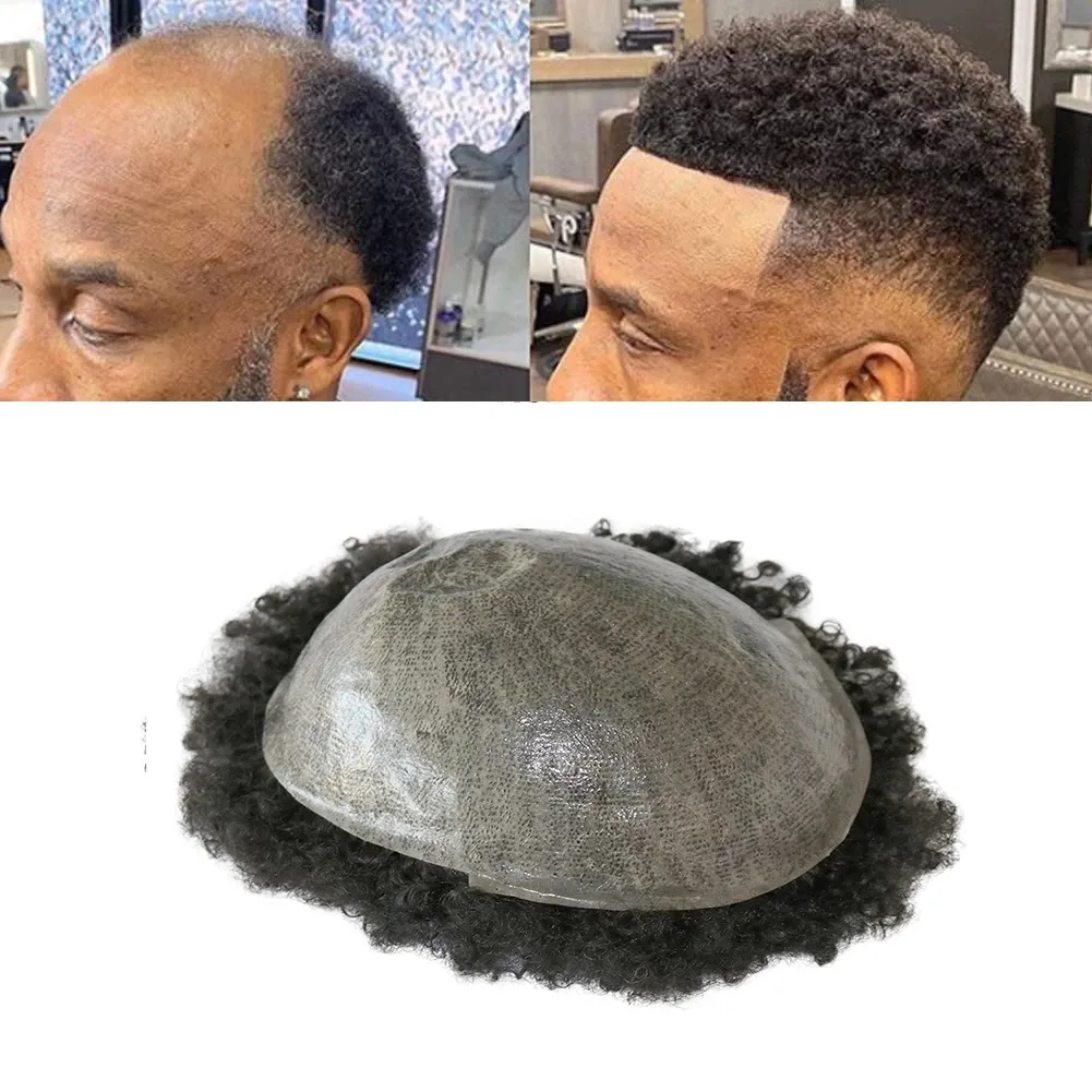 黒人男性のアフリカ系アメリカ人の人間の髪の系統のための6mmアフロの巻き毛のタッピ人はすべての注入されたPUスキンポリウィッグ