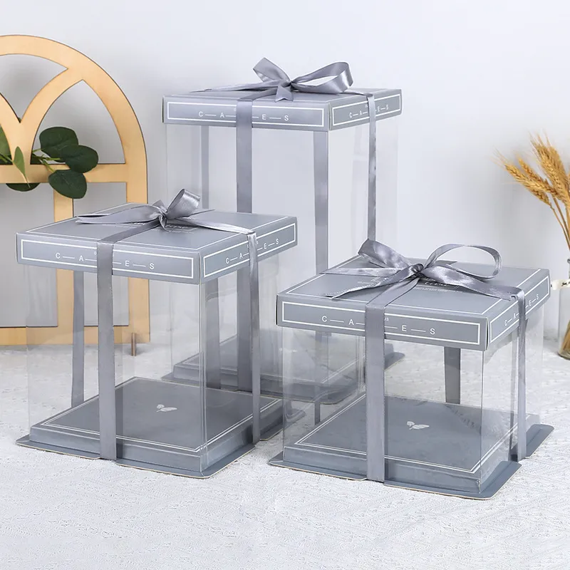 Transparent Cake Box for 8 inch Bakery Tools Clear Plastic Display Box with Base and Lid Birthday Christmas Day New Year TX0061