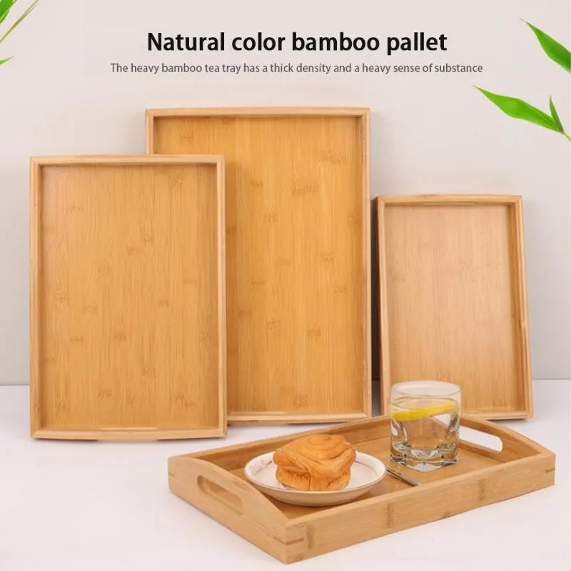 Kitchen Storage & Organization Household Rectangular Bamboo Serving Tray With Handles Wooden Coffee Tea Breakfast Plate Organizer Holder For