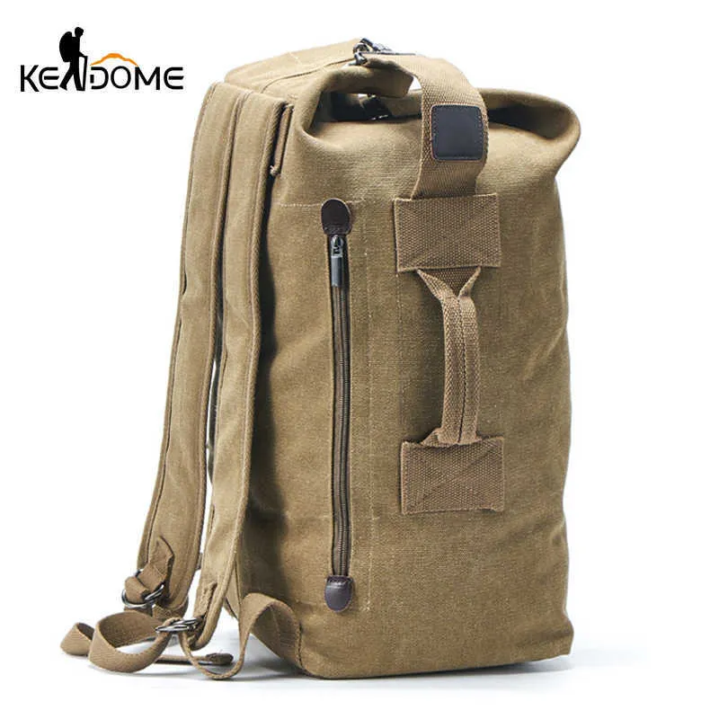 Homens Mochila Militar Tactical Saco Viagens Escalada Bolsa Army Bags Canvas Balde Dobrável Cilindro Ombro Pack Esportes Xa129D Q0721