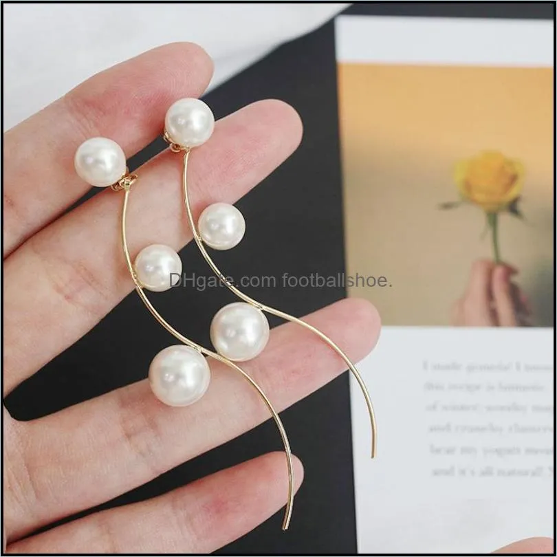 Fashion Ear Stud Pearl Long Earrings Simple Geometric Three Pieces Pearls Retro Gold Chain Jewelry For Women