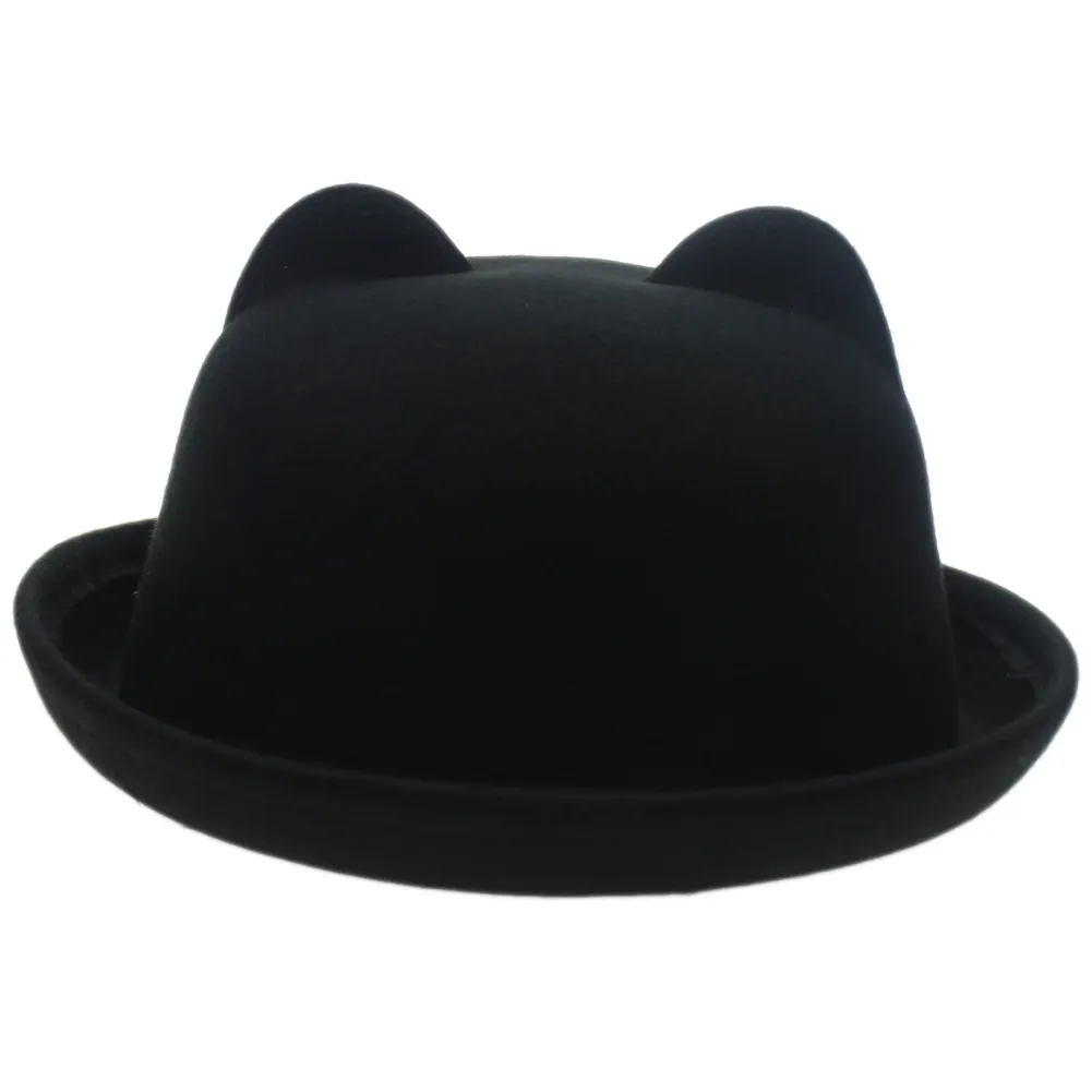 Dames Snoep Kleur Wol Wollen Vilt Kat Oor Curling Fedora Bowler Top Hat Cap 22 "