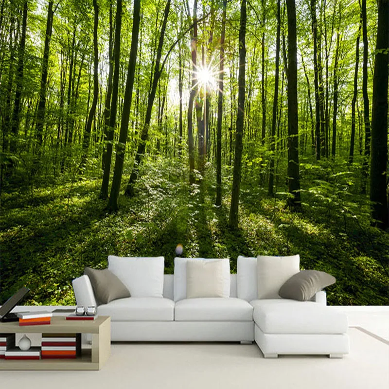 Страна стиль зеленый лес природа пейзаж фото роспись экологически чистые нетканые соломинки 3d индивидуальные обои для стены
