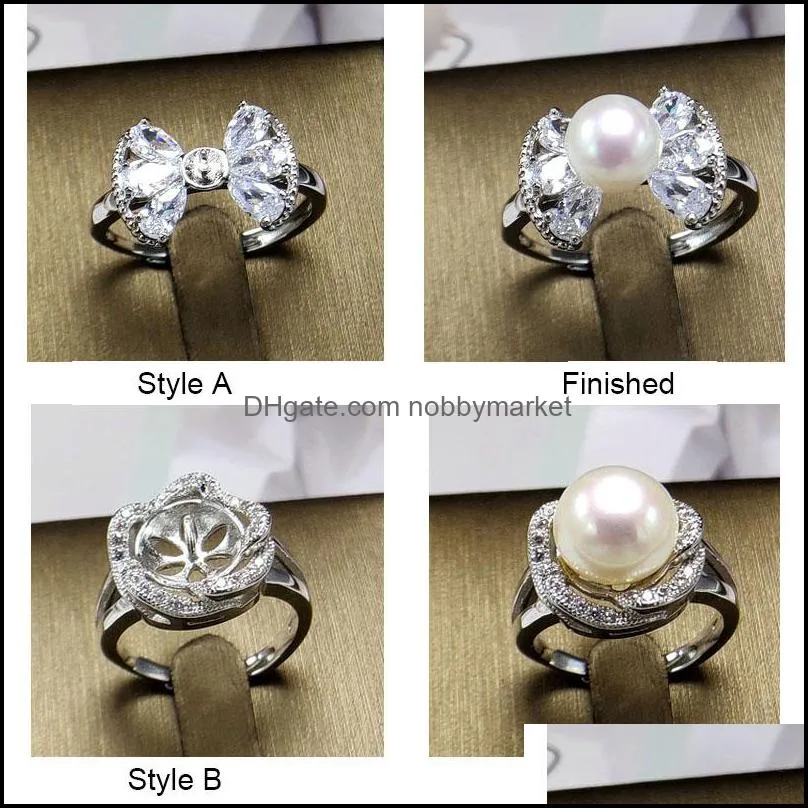 Shiny!Pearl Ring Silver/Gold/Rose Gold Pearl Rings Settings Wedding Rings Settings DIY Rings for Women Adjustable size Jewelry Setting