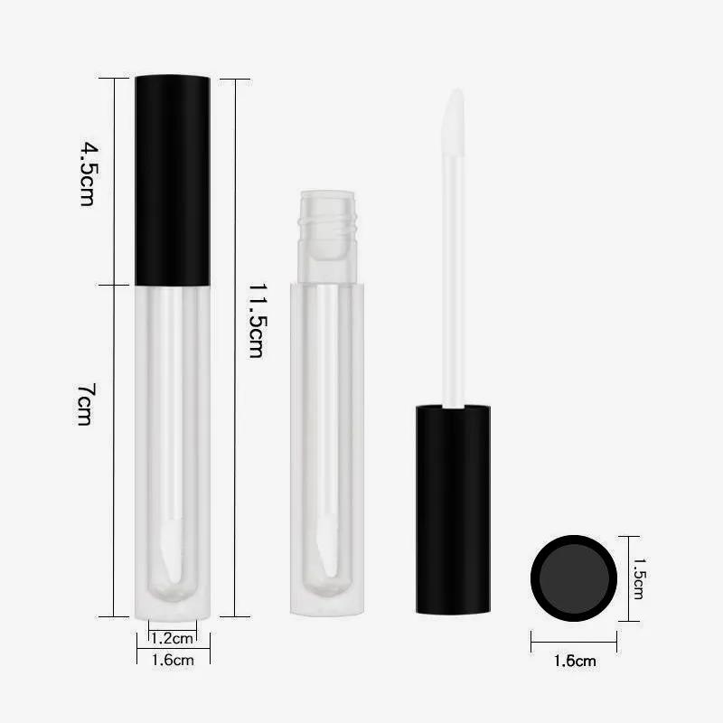 4ml Empty mini lip gloss containers bottles transparent round travel size refillable plastic bottle with lipbrush black lid for sample split charging