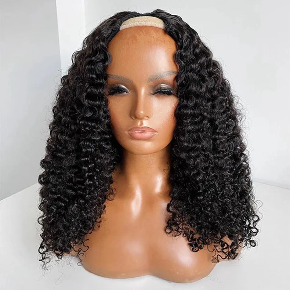 3b Curly 250Dnsibe Mongolian Human Hair Máquina Full Made For Women With Combs Middle Open U Parte Wigs Kinky Curl 100% não processado