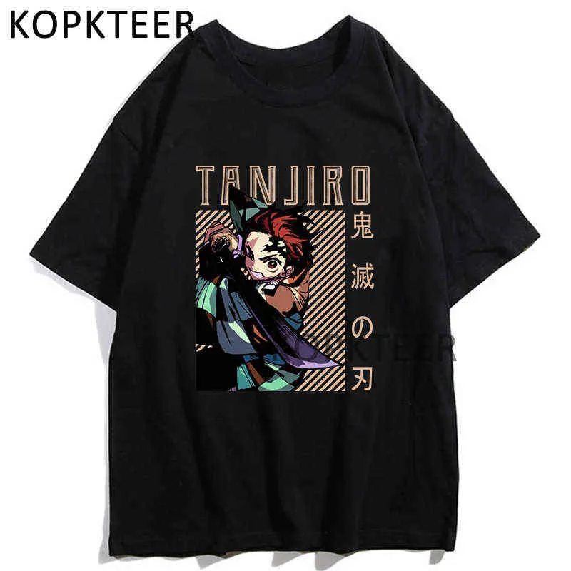 Tanjiro Inosuke Hashiria Akaza Funny Koszulki Demon Slayer Kimetsu No Yaiba Anime T-shirt Harajuku Estetyka Lato Tshirts Y220208