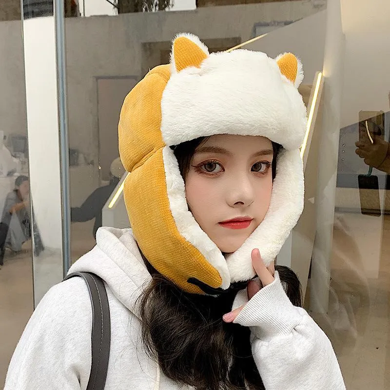 Berets Yellow Pink Grey Cute Cat Ears Women Bomber Hats Windproof