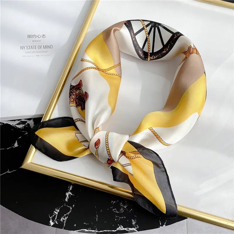 Scarves 2021 Square Silk Scarf Kvinnor Foulard Neckerchief Bandana Hair Design Print Kvinna Bag Slips