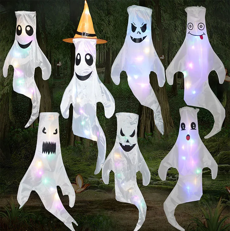 LED Decor Halloween Decorations Props Pumpkin Witch Ghost Windsocks Flags Wind Streamer For Home Yard Patio Outdoor Decortion Party Supplies XD24722