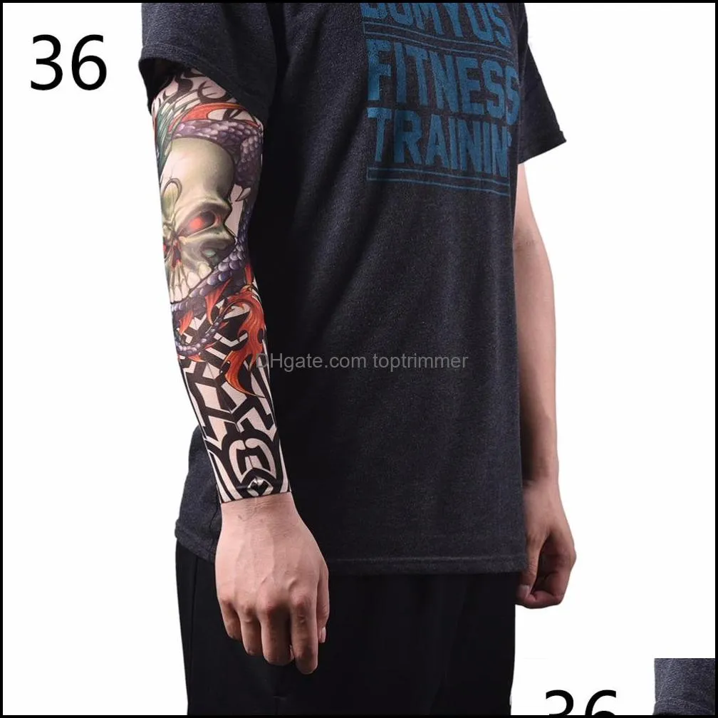 New Arm Warmer Nylon Elastic Fake Temporary Tattoo Sleeve Designs Body Arm Stockings Tatoo for Cool Men Women Fast Shipping