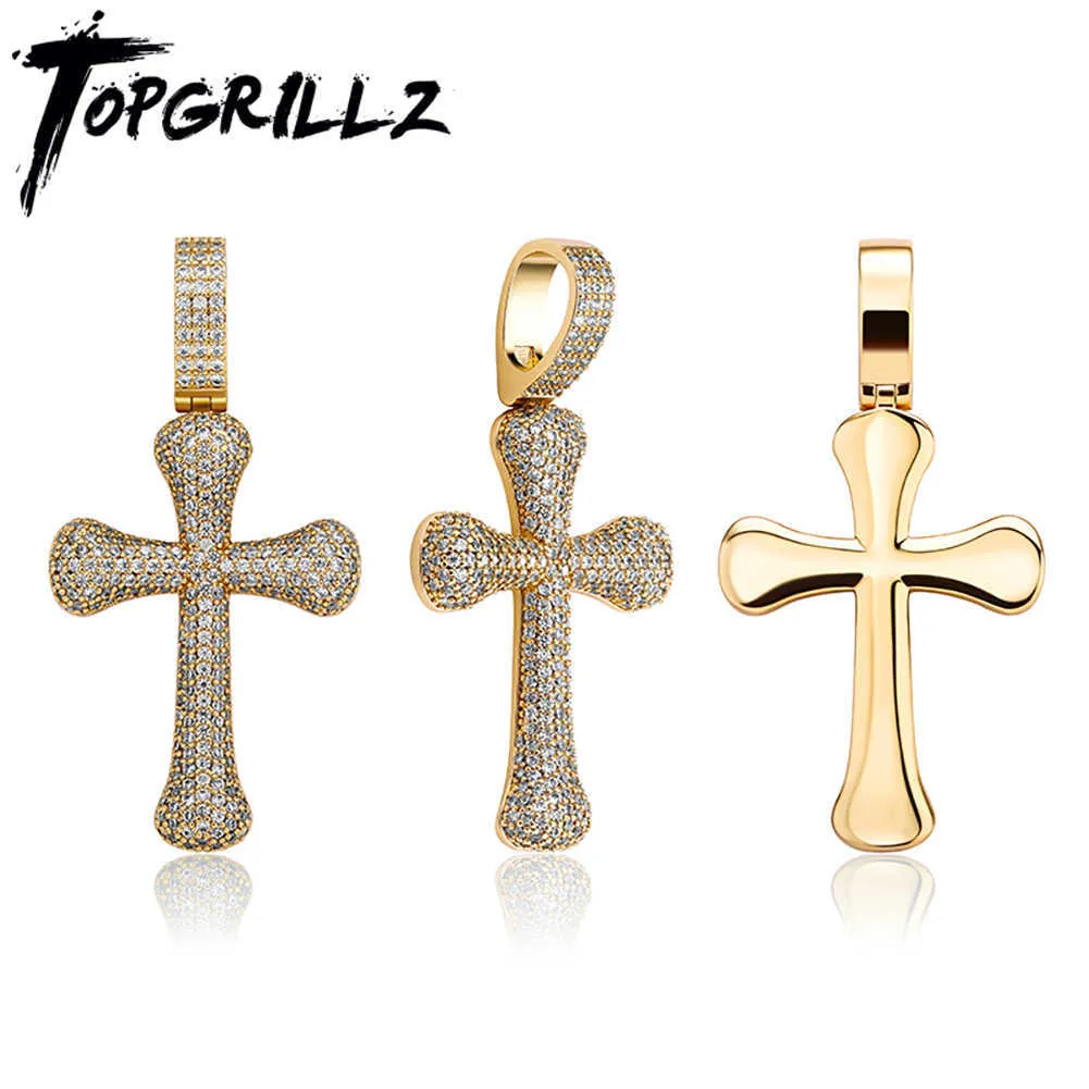 TOPGRILLZ Luxury Classic Cross Iced Out Round Cross Pendant Gold Color Copper Material Hip Hop Fashion Jewelry For Gift X0707