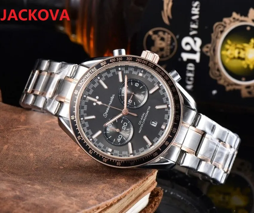 Relógio masculino de marca superior Cronômetro de função completa Clássico de luxo, designer famoso, pulseira de aço inoxidável, movimento de quartzo, relógios luminosos superbrilhantes