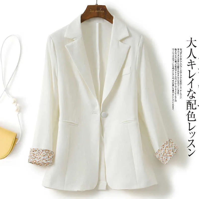Nouvelle veste de printemps pour femmes 2021 mode OL veste femme surdimensionné manches florales simple bouton Blazers blanc noir femmes costume X0721