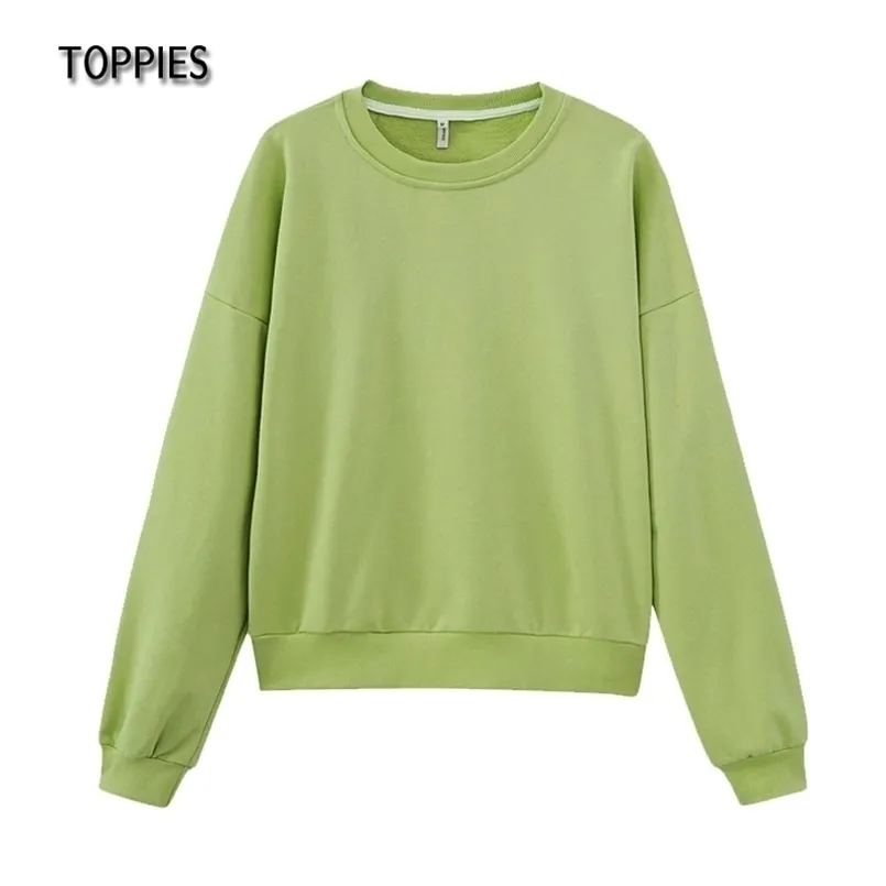 Toppies 그린 스웨터 Sudaderas 풀기 펨 메이트 하라주쿠 캔디 컬러 테리 후드 여성 탑 210813