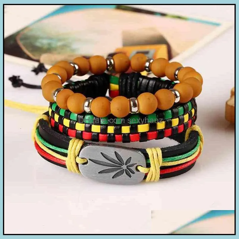 Bracelets bracelet Reggae Jamaica yellow green woven leather DIY leather accessories hip hip hip