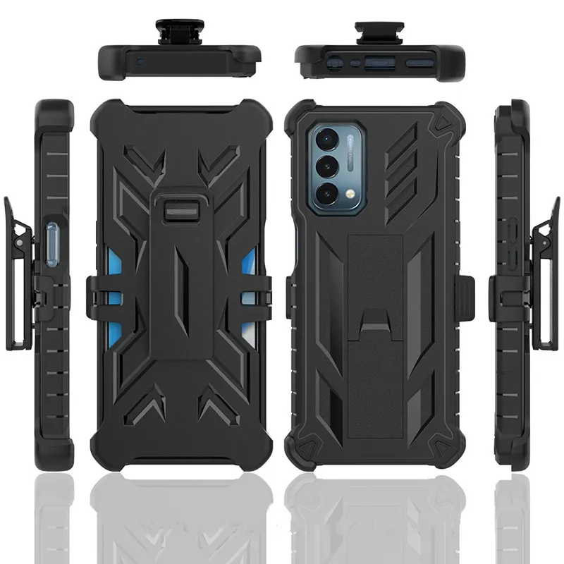 Para oneplus nord nord n200 5g caso híbrido 3 in1 tpu pc pesado capa de armadura padrão kickstand cinto clipe combinação casos robustos b