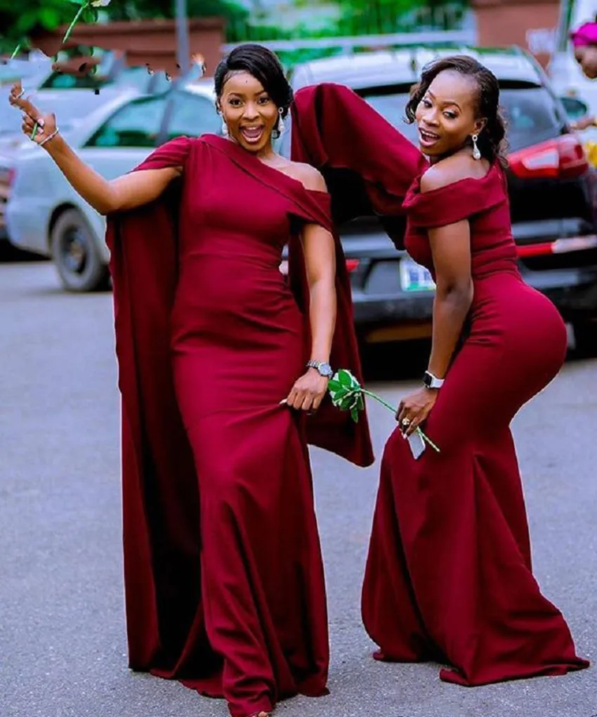 Burgundy African African Bridesmaid Dresses 2022 Long Wrap One