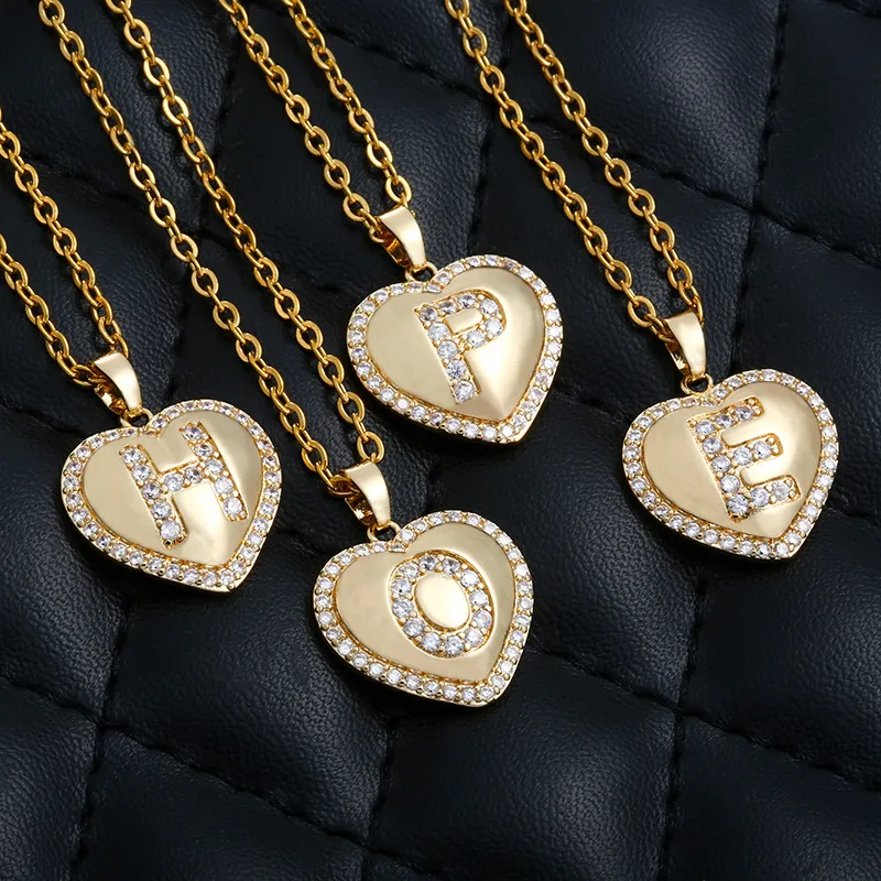 New Fashion Women 18K Gold Plated Stainless Steel Alphabet Pendant Necklace CZ Micro Pave A-Z Letter Necklaces