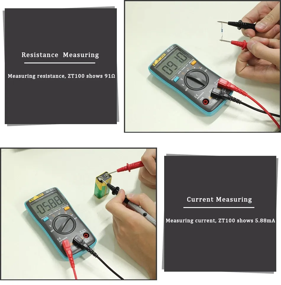 Freeshipping Digital Multimeter ZT301 302 True-Rms DC/DA Voltmeter Ammeter Multimetro Dmm Resistance Ohm Cap Hz Temp Tester