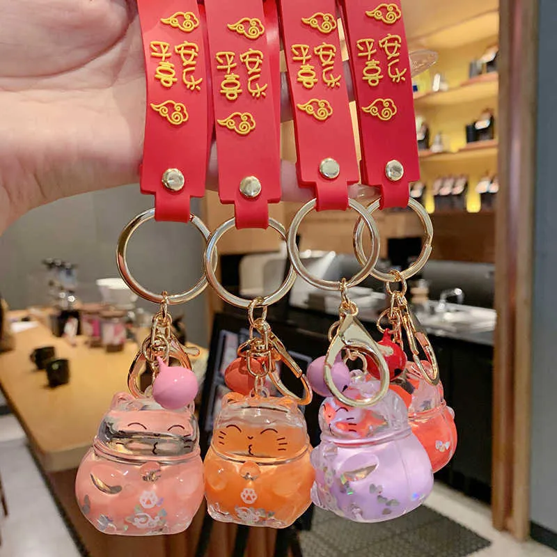 Criativo Moda Lucky Gato Transparente Floating Garrafa Keychain Feminino Boneca Acrílico Boneca Chaveiro Chaveiro Pingente de Carro Presente G1019