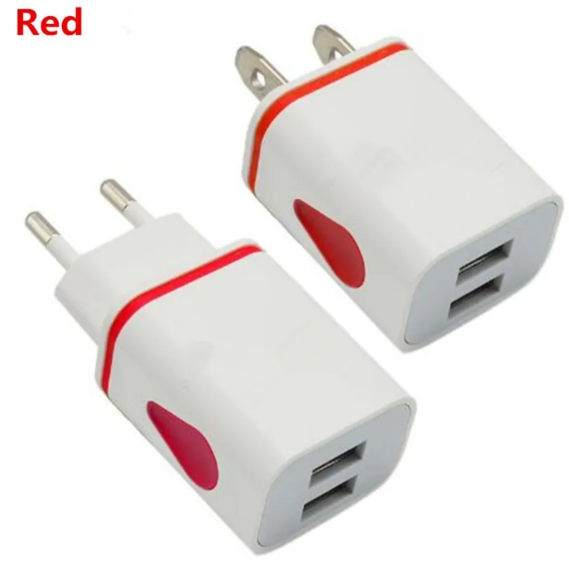 Flitslicht Dual USB-poorten Universele VS EU AC Home Wall Charger Adapter Power 2.1A + 1A voor Samsung Note10 S10 S9 S8 Note9 Note8 HTC Xiaomi