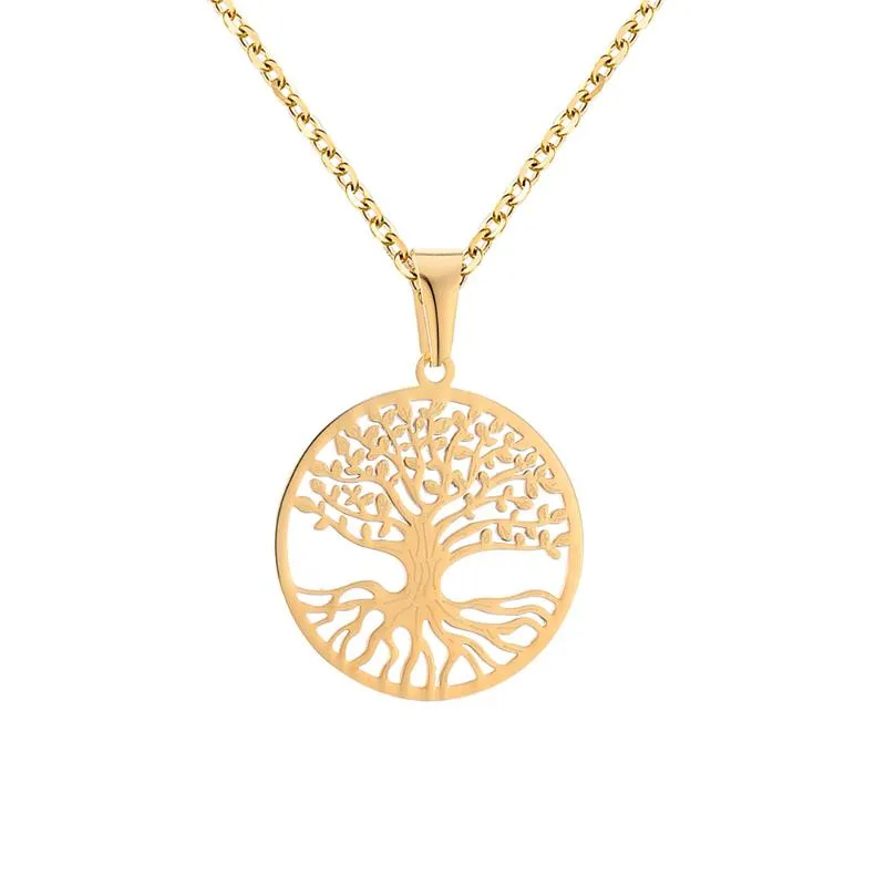 Подвесные ожерелья Золото серебряный дерево жизни из нержавеющей стали для женщин, мужчина, заявление, ювелирные украшения, подарка по случаю дня рождения высокий качество 2021