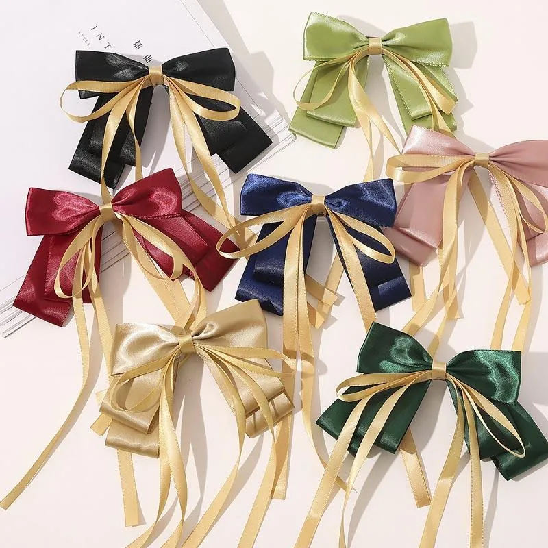 2021 Tv￥skikts Bowknot Streamer Hairpin Woman Girls Satin Ribbon Barrette Bow Back Head Spring Clip Headwear Hair Accessories