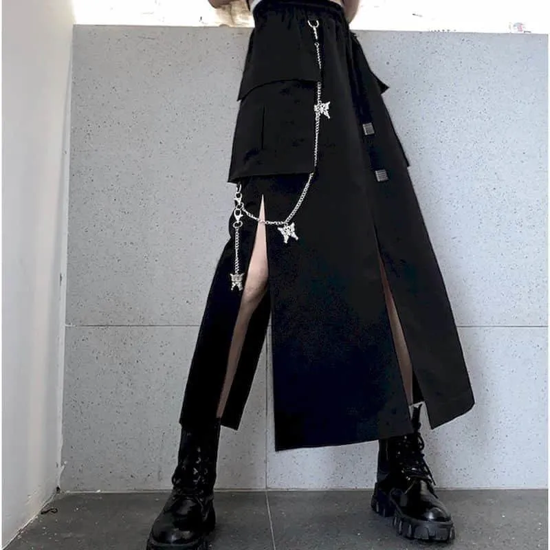 Spódnice Punk Style Spódnica Suit 2022 Summer Fashion Streetwear Zestaw Koreański Czarna Szczupła Koszula Top + Średniej długości Dwuczęściowe chłodne garnitury