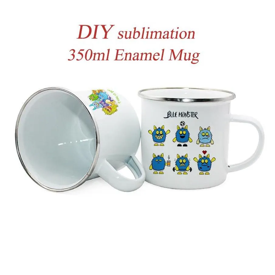 DIY Sublimation 350 ml Emaille Becher Camping Wasser Tassen Ideal für Kaffee Tee Camping Becher FY4394