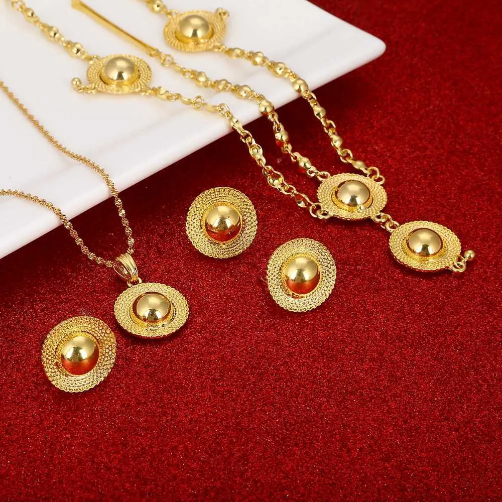 Gold Ethiopian Jewelry Set With Habesha Gold Coin Pendant Necklace Earrings Ring And Bangles Perfect African Wedding Gift And Eritrean Style H1022 From Yanqin08 10.18 DHgate.Com