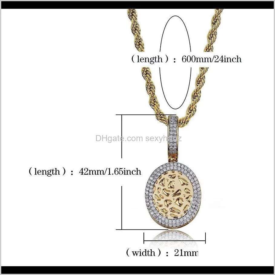 Mens Necklace Hip Hop Jewelry Iced Out Oval Pendants Zircon Designer Necklaces 18k Gold Silver Plated Chain Punk Rock Fashion Women