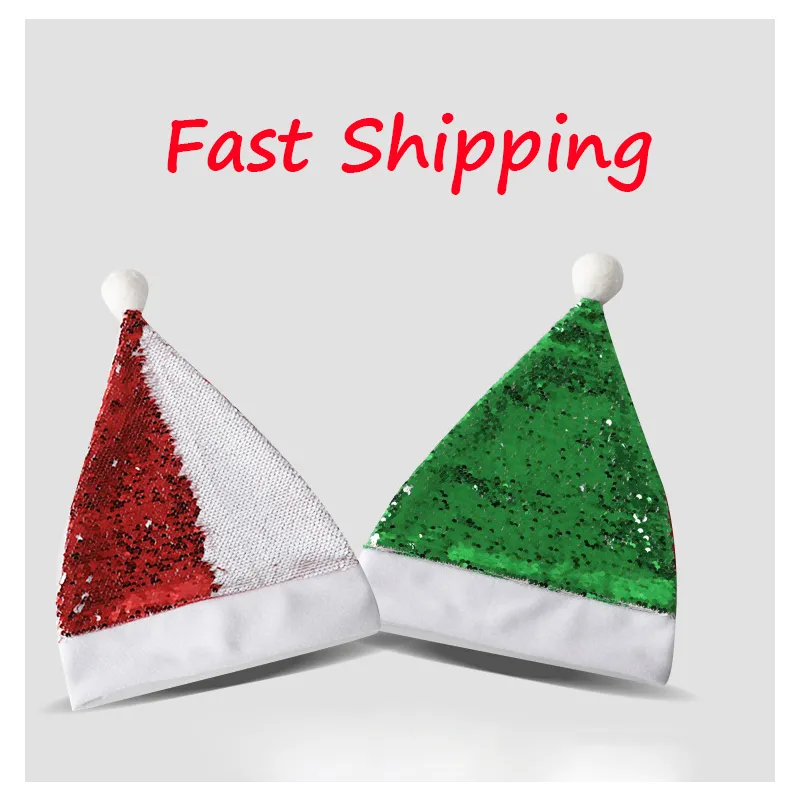 Creative Sublimation Santa Claus Hats Red Green Sequin Hat Color Changing Caps For Christmas Party Decoration 2 Styles