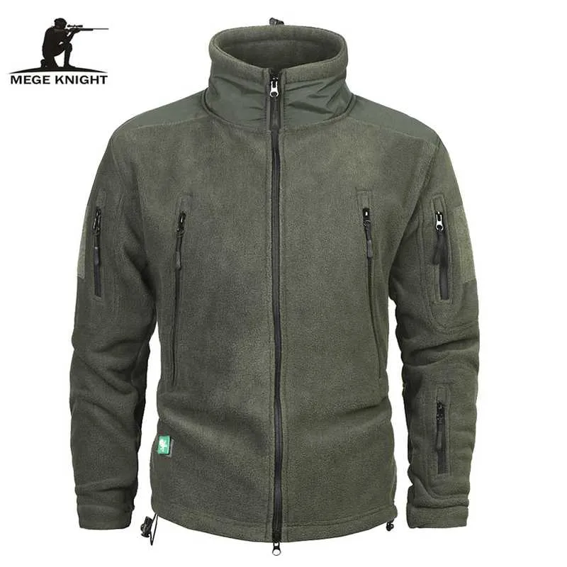 MEGE Merk Kleding Jas Mannen Thicken Warm Military Army Fleece Jacket Patchwork Multi Pockets Polartec Herenjas en Jassen 210927