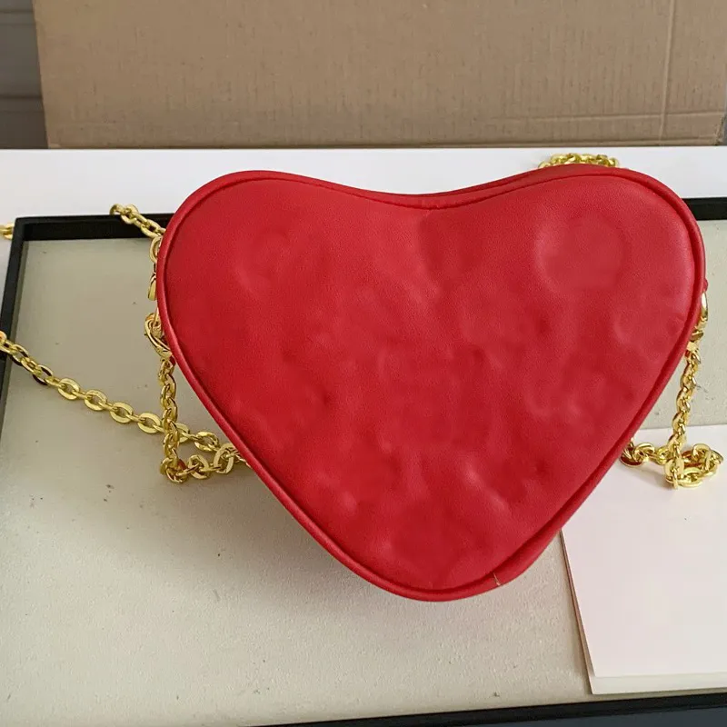 Heart Shape Crossbody Bag Chain Handbag Purse Clutch Shoulder Bags Embossed Letter Soft Sheepskin Leather Wallets Detchable Strap Valentine Gift