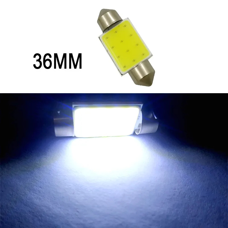 50 Stück weiße Soffitten-LED-COB-Birnen 36 mm Autolampe für Auto-Dome-Kartenlesung, Kennzeichenbeleuchtung, 12 V