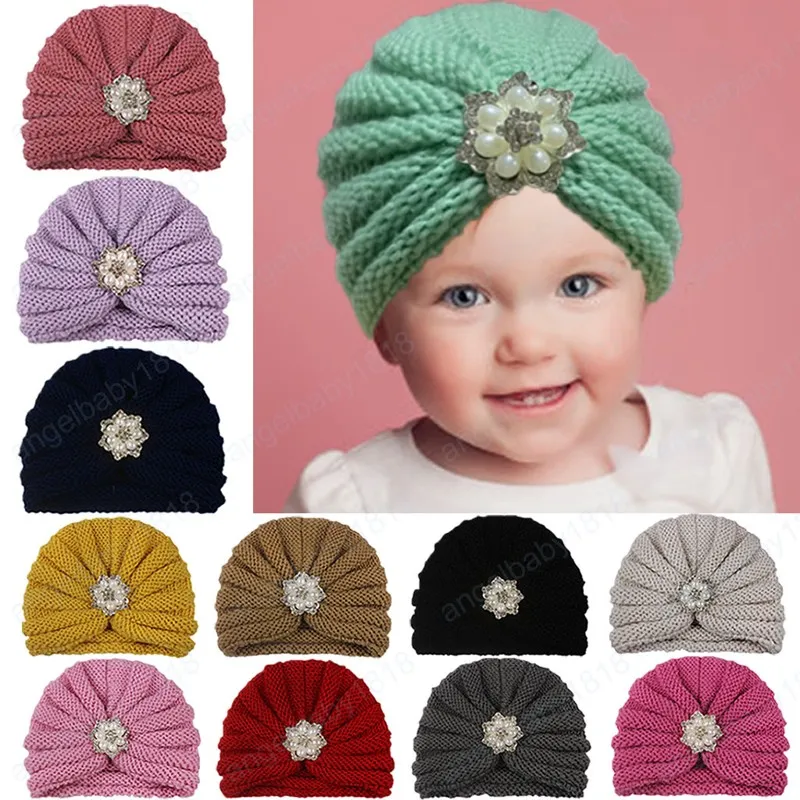 Berretto in maglia da neonata in morbido cotone con berretto con turbante di perle Cappello per bambini Accessori per capelli per neonati Puntelli per foto Regalo di compleanno