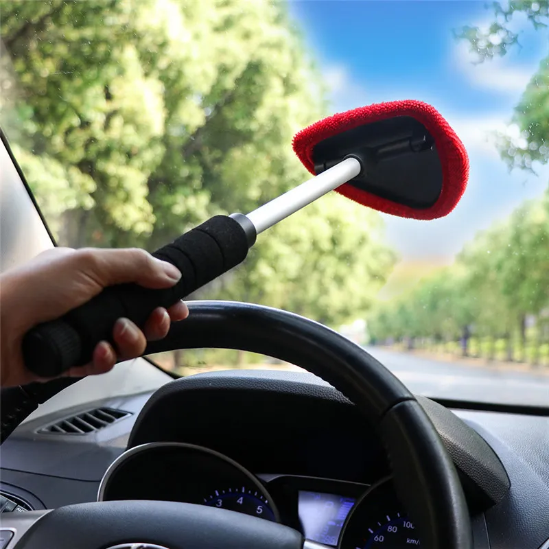 3 IN 1 Car Windshield Cleaning Wash Tool Inside Interior Auto Glass Wiper  With Extendable Long-Reach Handle Window Cleaner Brush