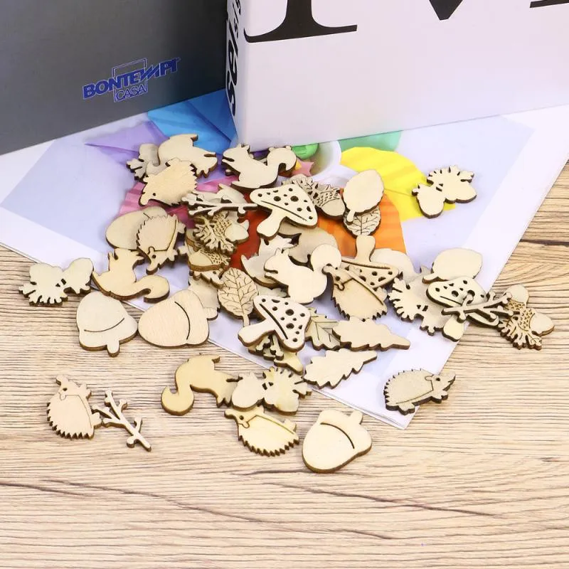 장식 물체 인형 50pcs 나무 동물과 식물 미완성 된 슬라이스 컷 아웃 DIY 아트 공예품 장식품