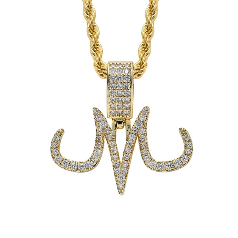 Hip Hop Cubic Zircon Letter M Pendant Men Necklace High Quality Rock Chain Luxury Jewelry Q0531